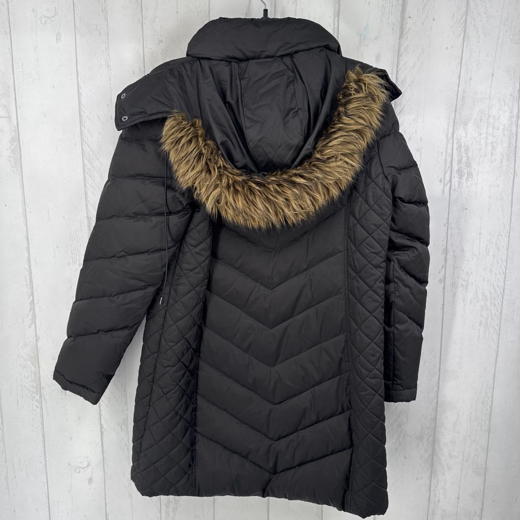 M faux fur trim hood quilted puffer coat