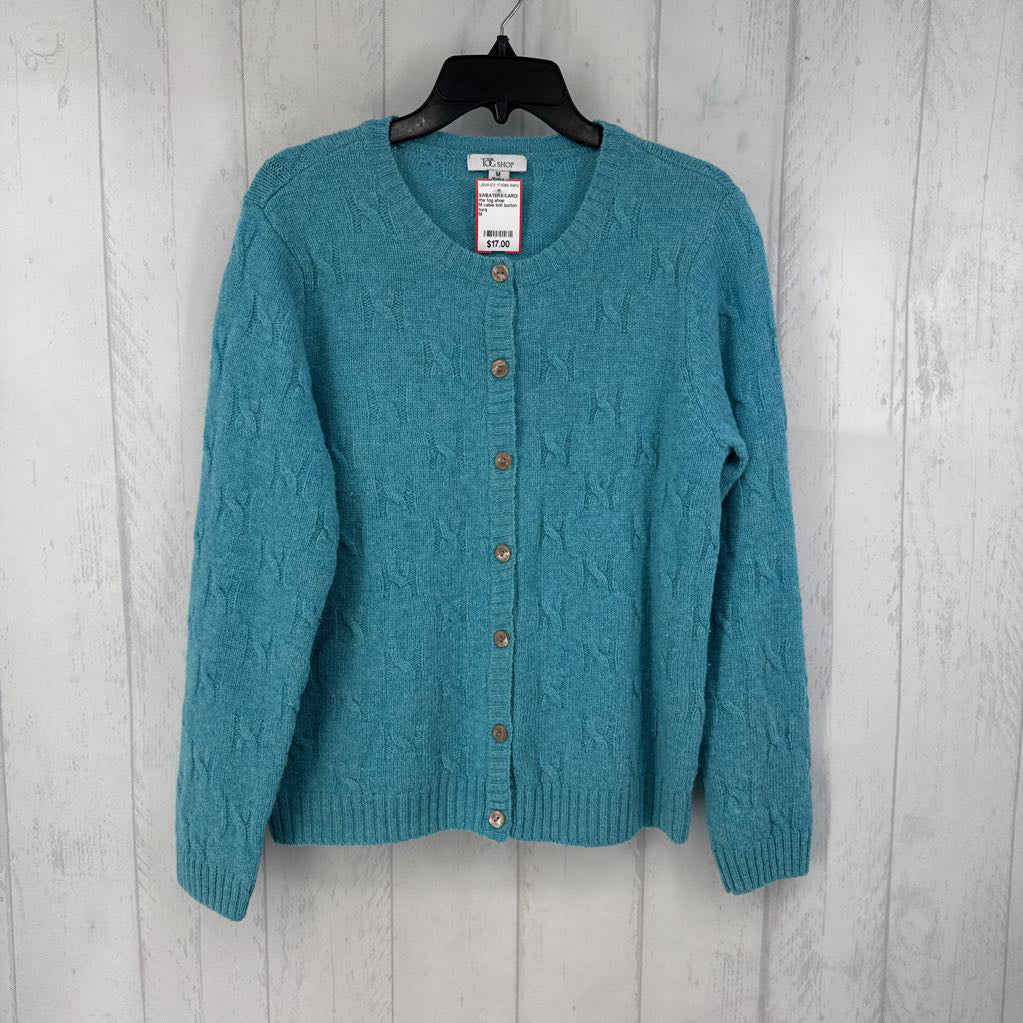 M cable knit button down sweater