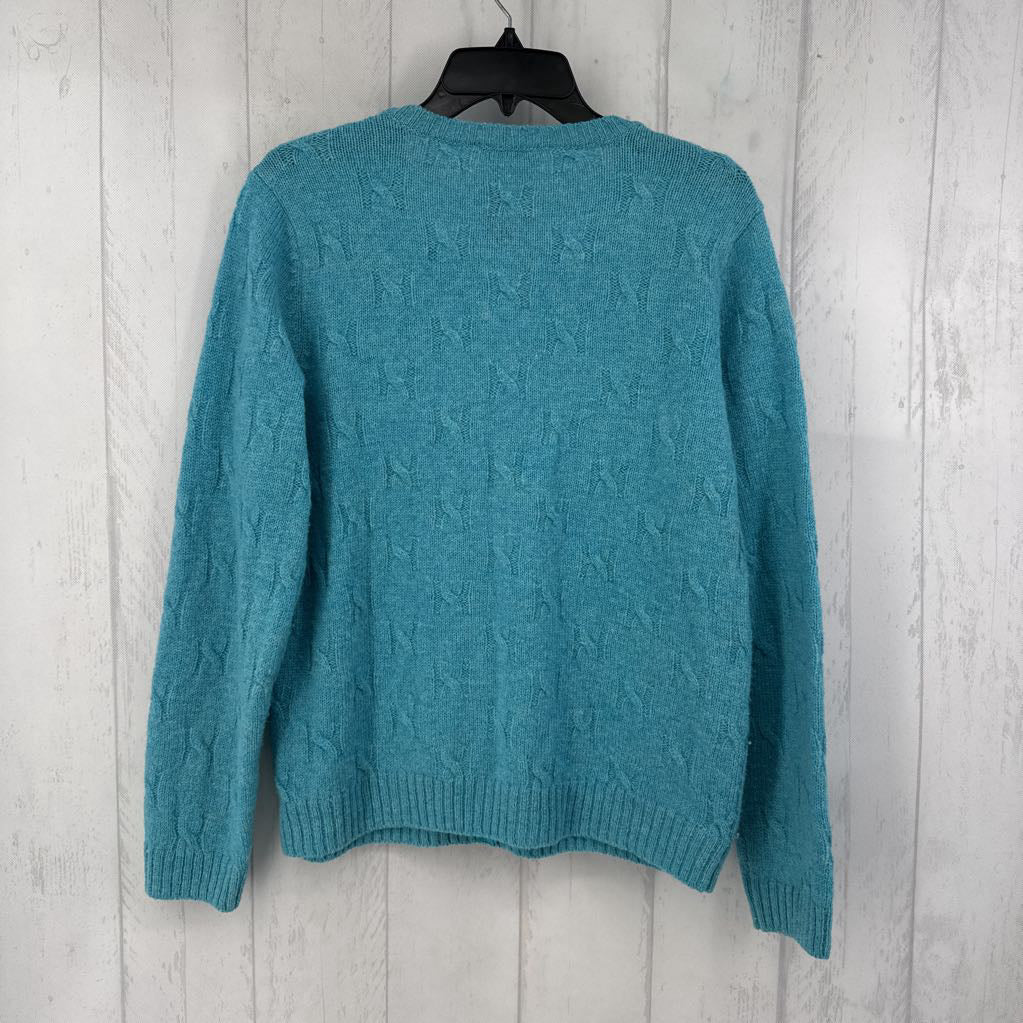 M cable knit button down sweater