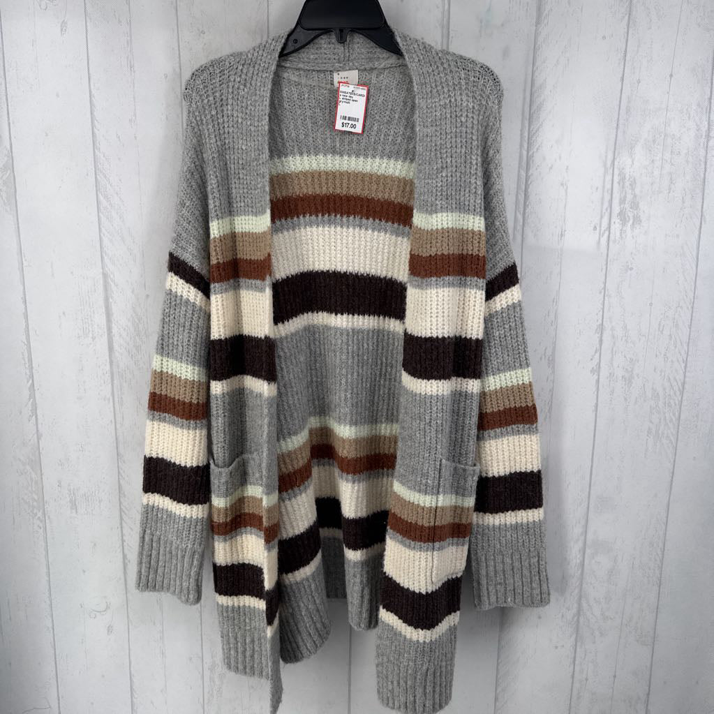 L striped open front cardi