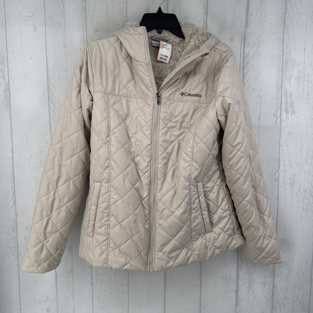 L quilted zip faux fur lined coat