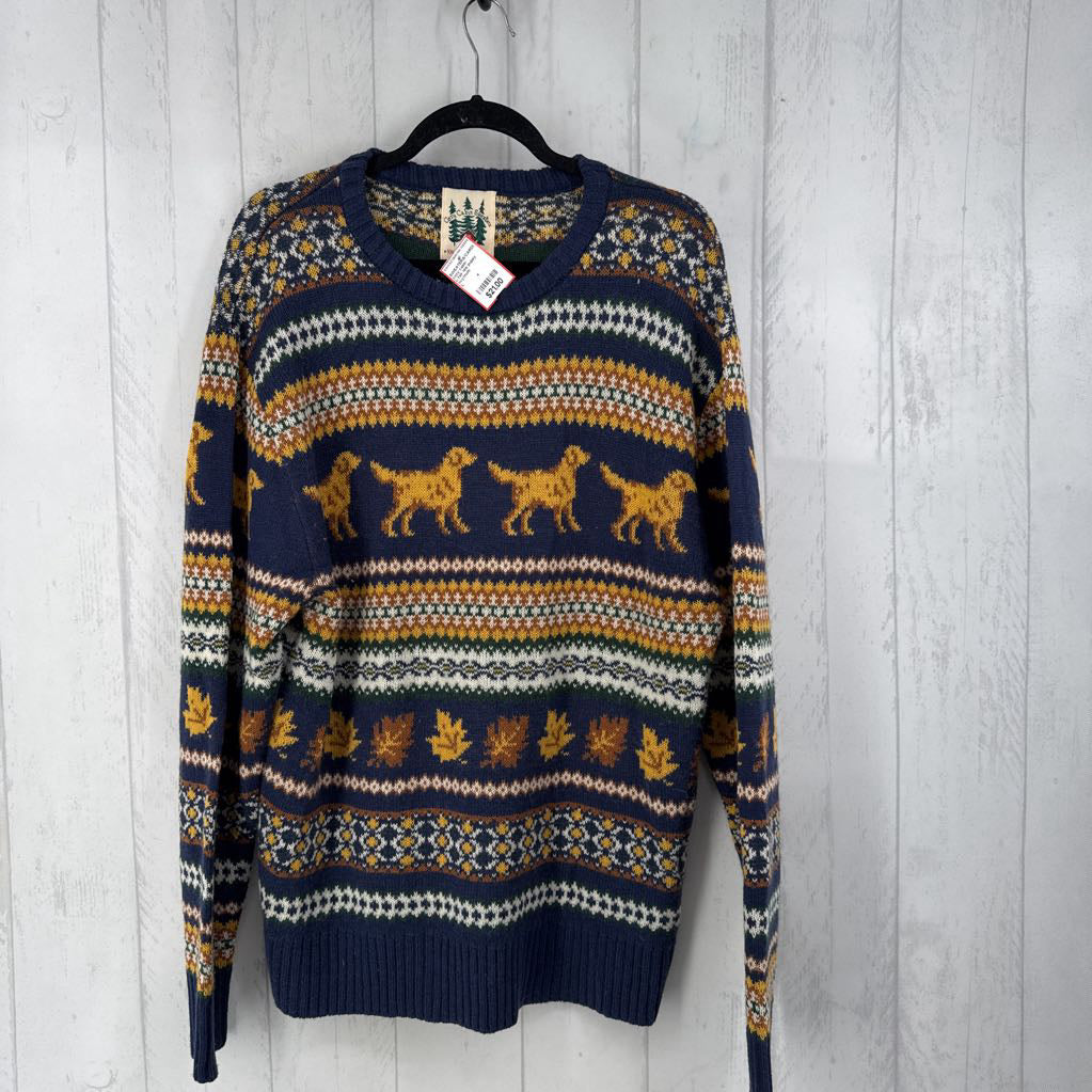 L fair isle puppy print sweater