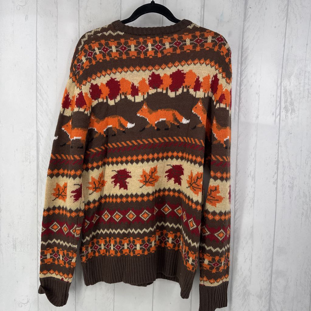 L fox & leaves print sweater