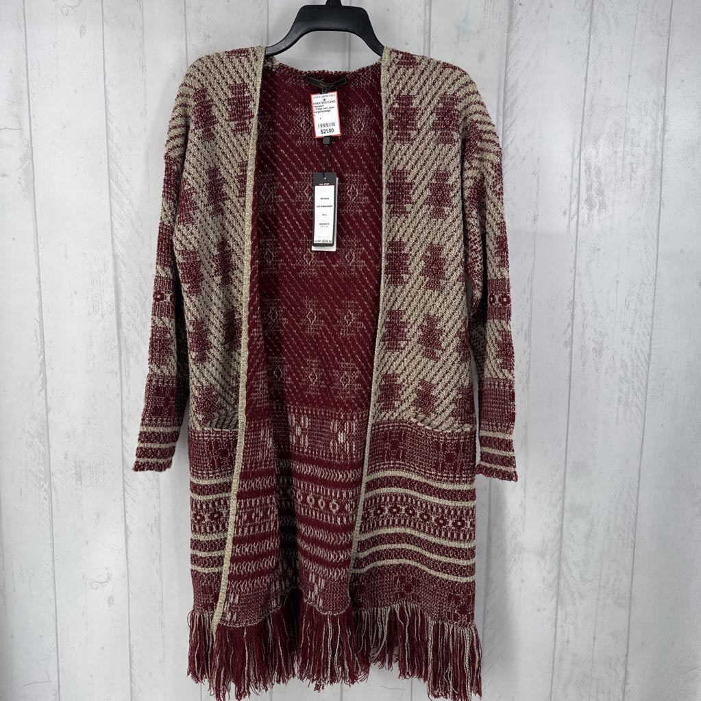 L fringe hem open front cardi
