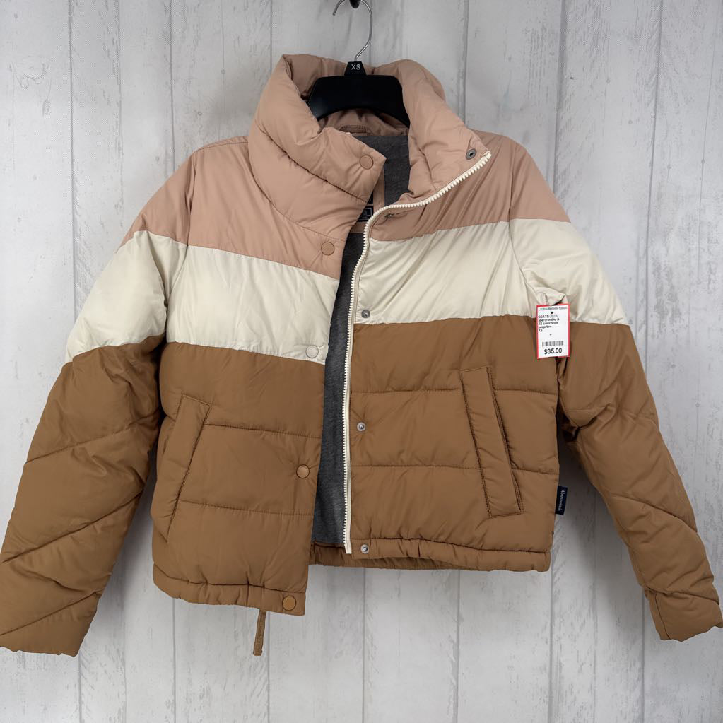 XS colorblock quilted puffer coat