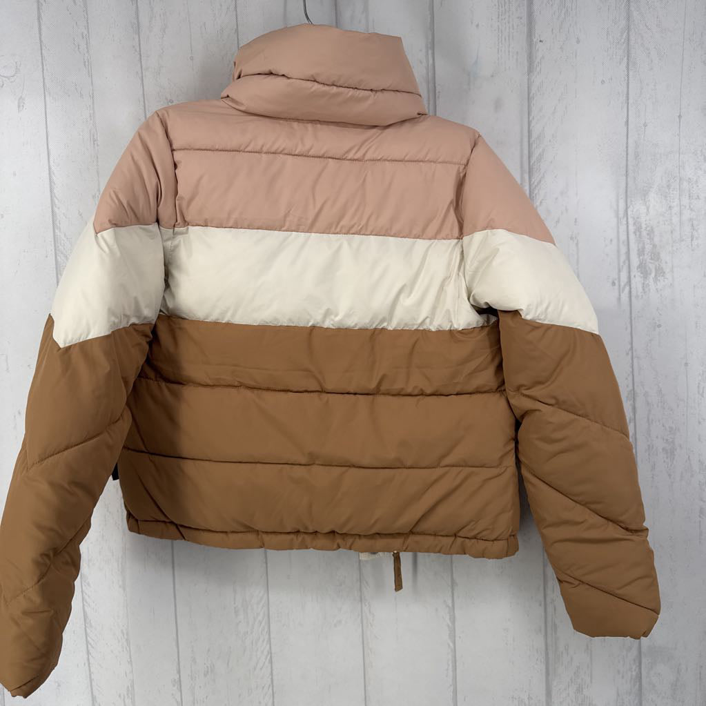 XS colorblock quilted puffer coat