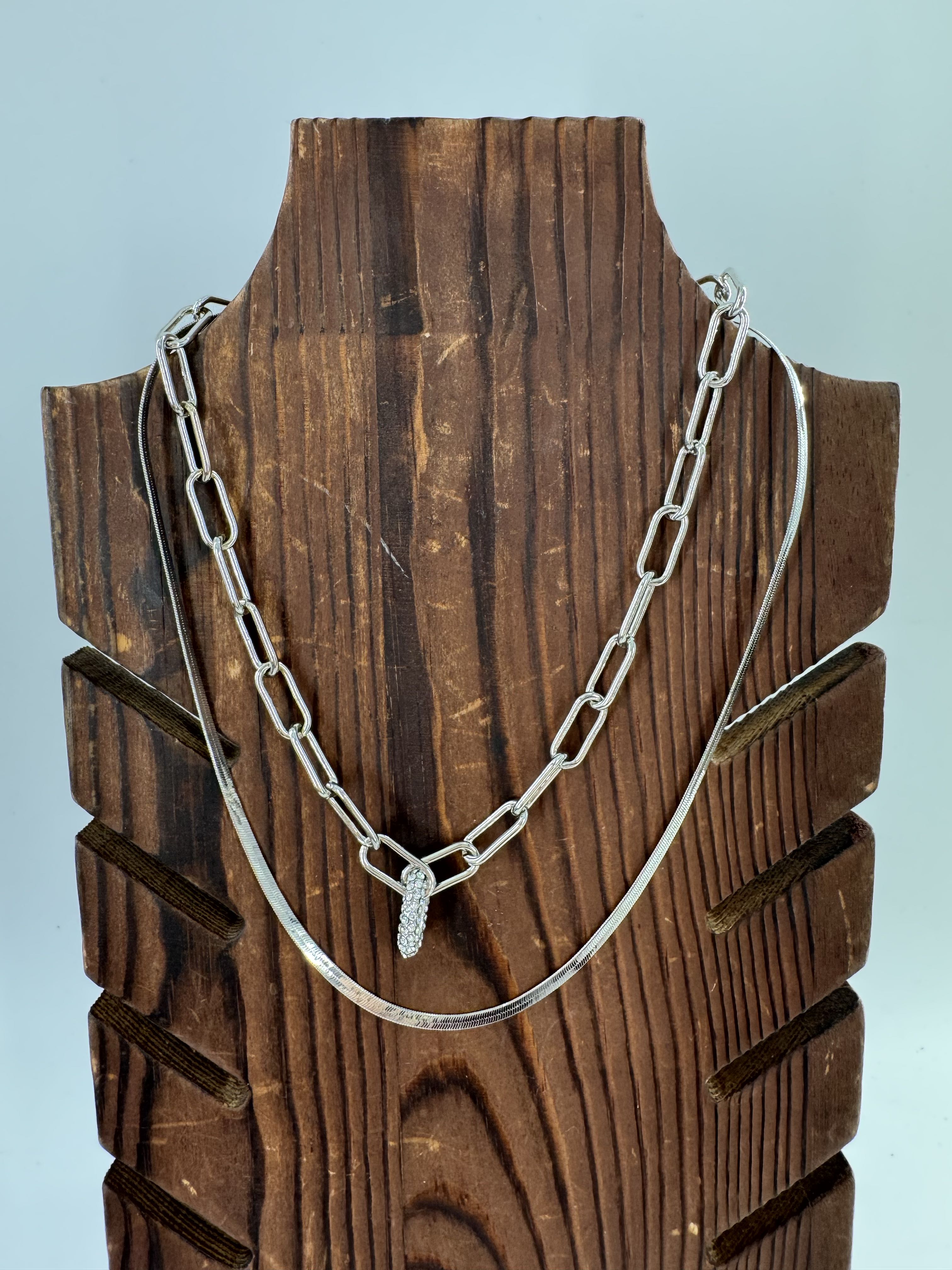 10" silver tone double strand necklace