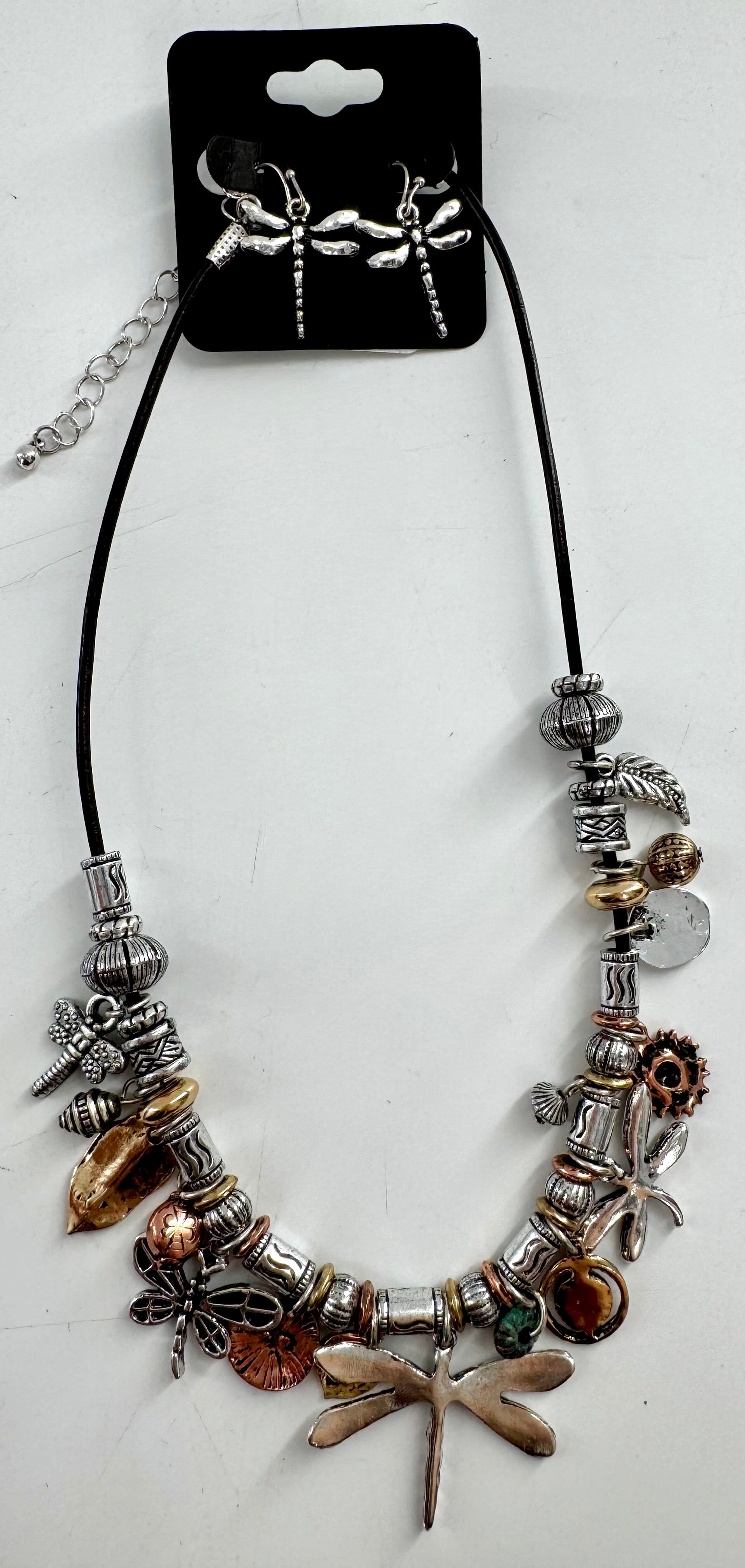 10" dragonfly beaded necklace & earring set