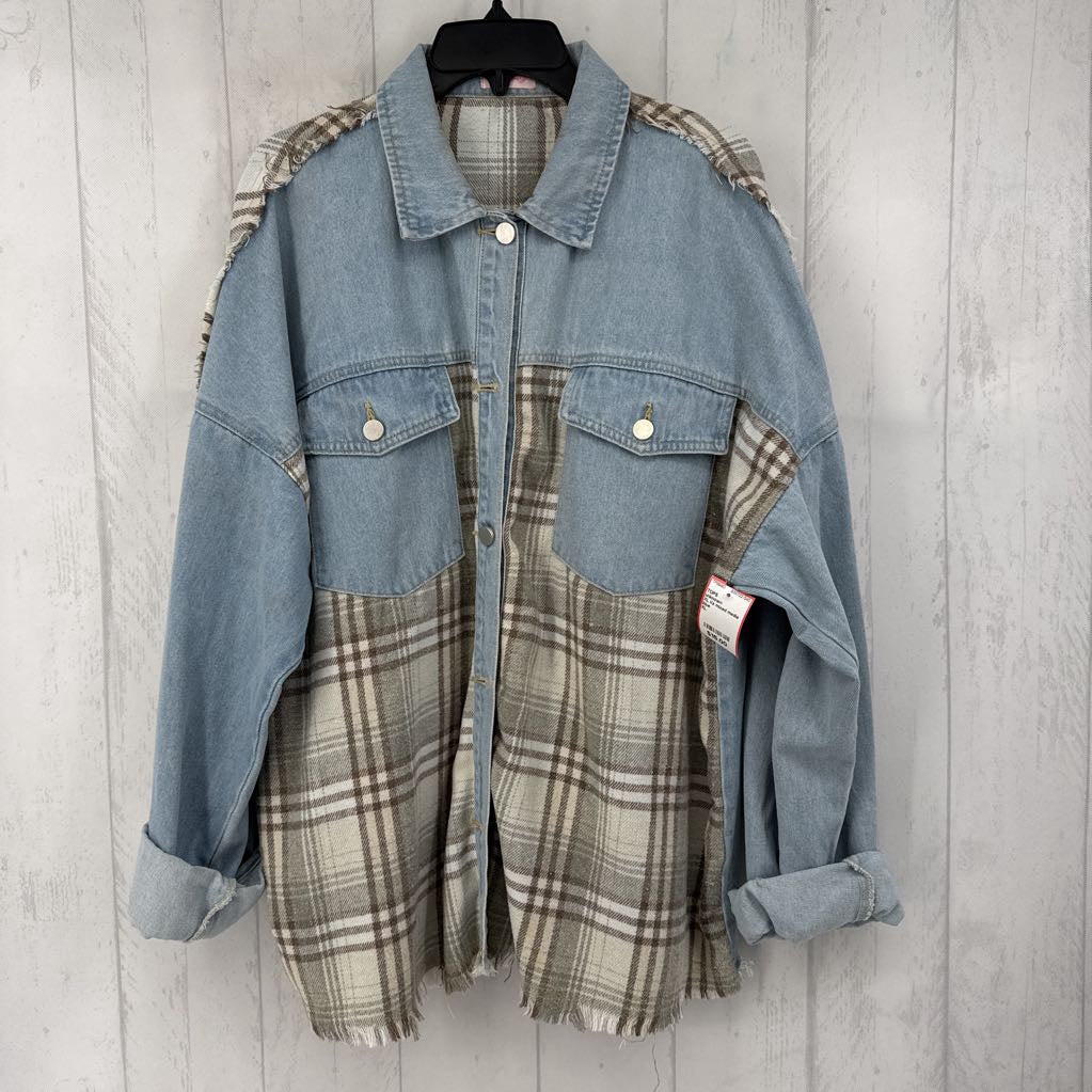 XL l/s mixed media button shirt