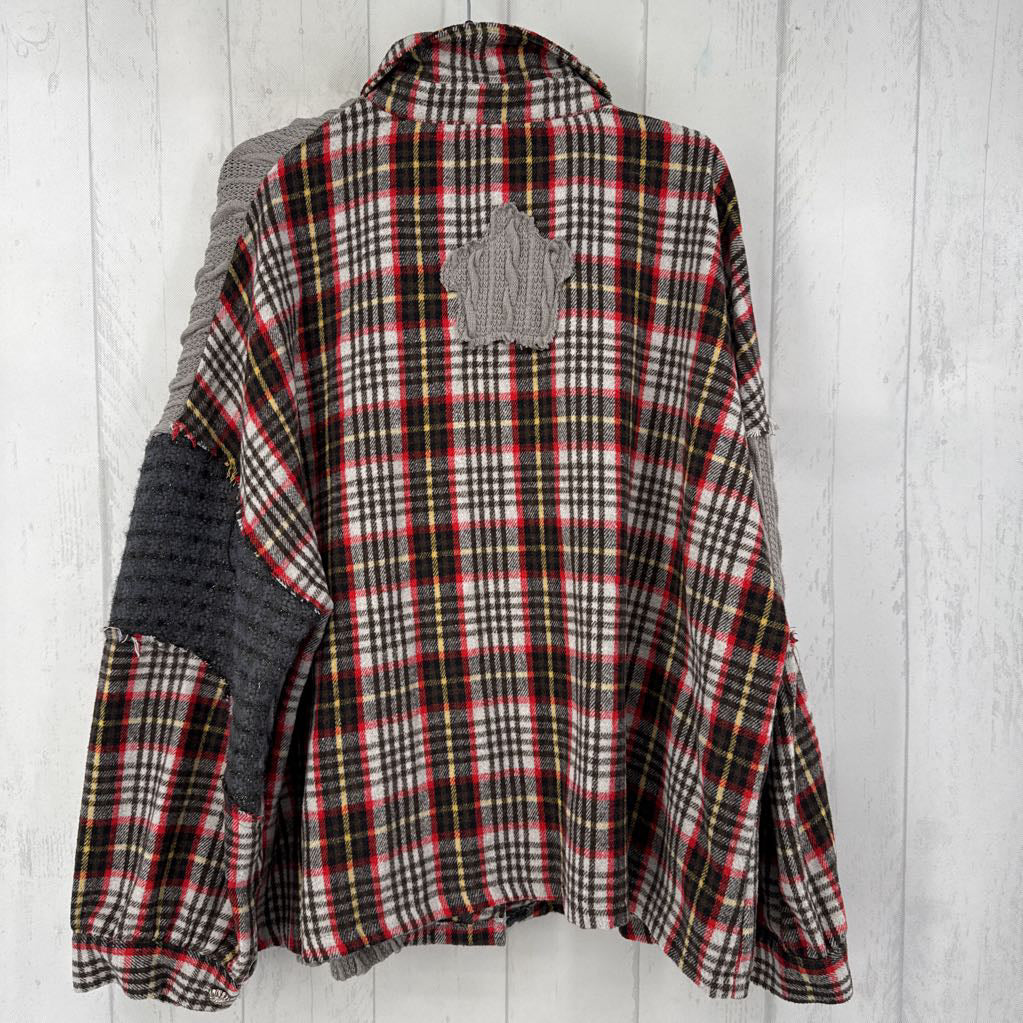 L l/s mixed media button shirt