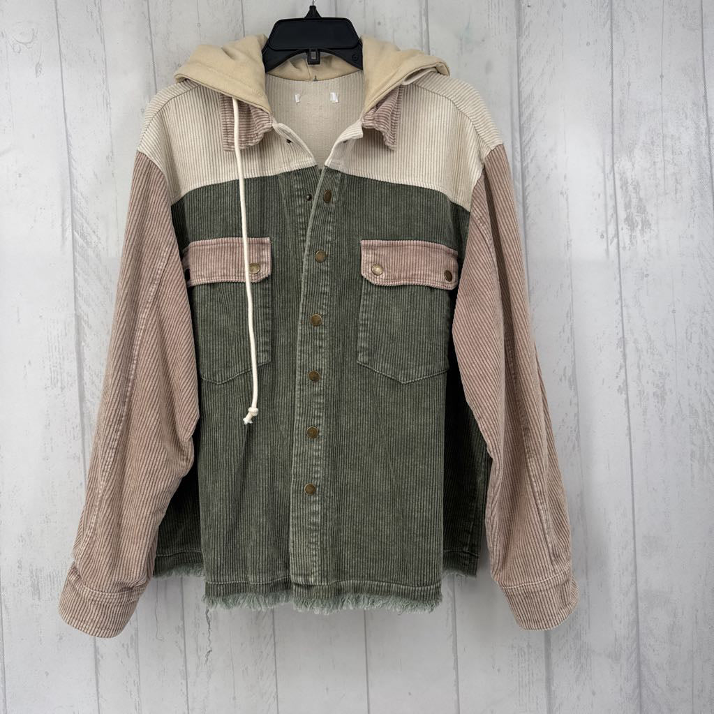 XL l/s corduroy shacket w/ hood