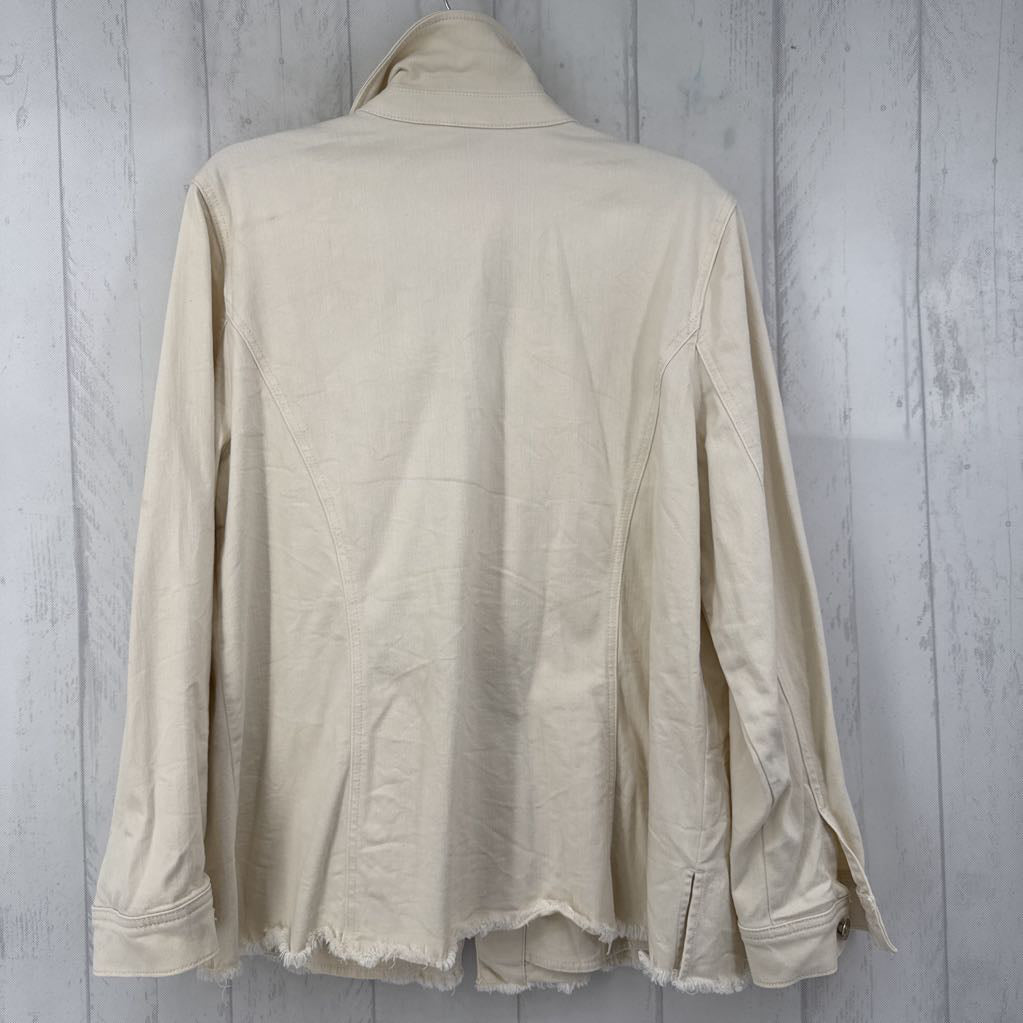 XL l/s button frayed shacket