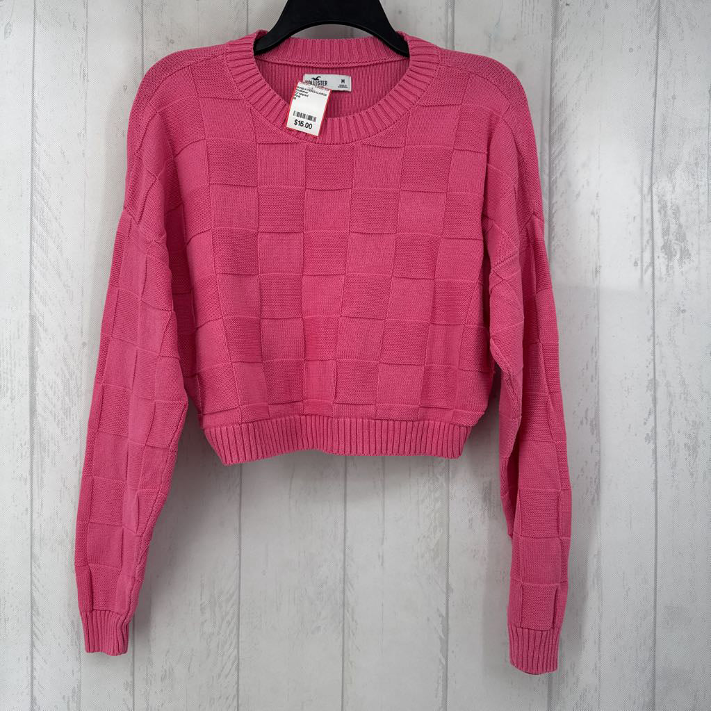 Cropped Checkered Knit Sweater