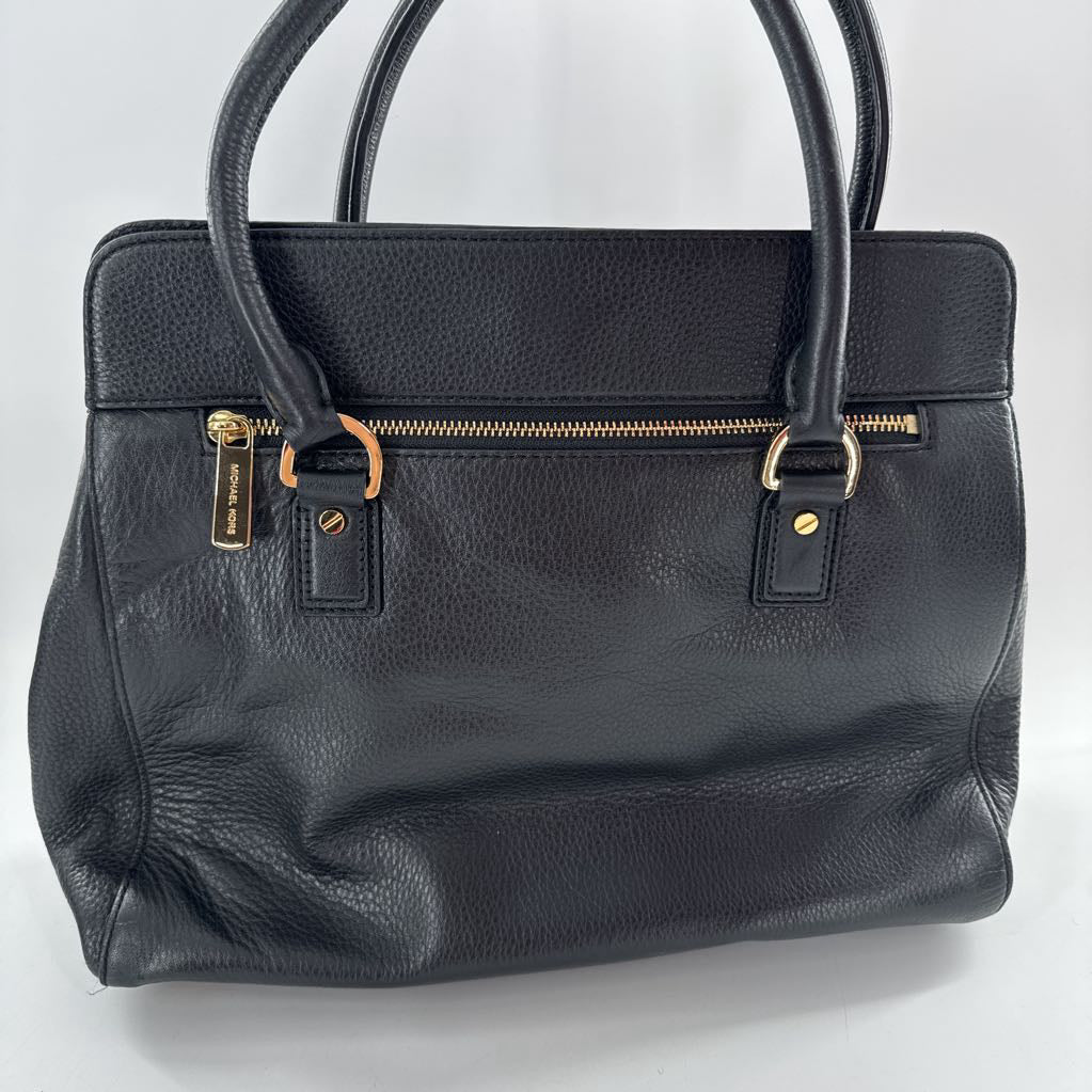 pebbled flip lock gold toned satchel
