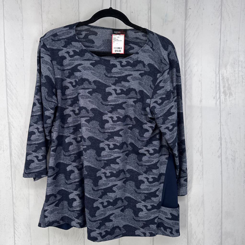 L camo print 3/4 slv top