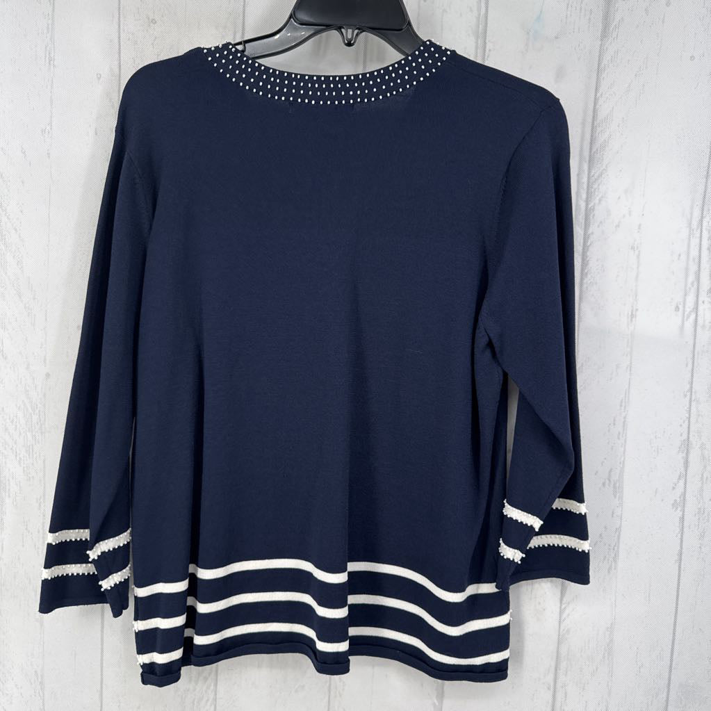 XL pearl embelished v-neck 3/4 slv top