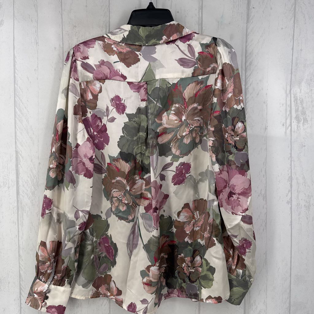 L flo print button down l/s top