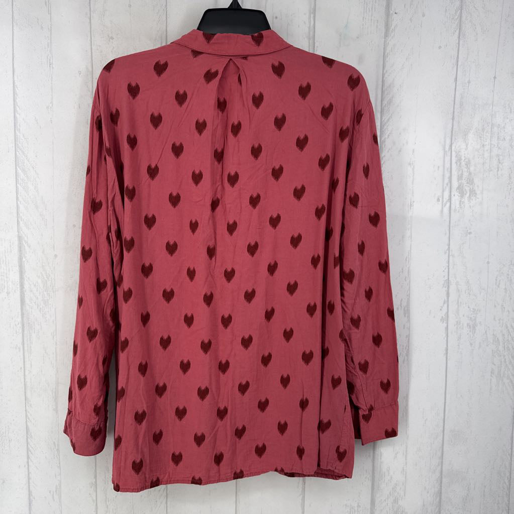 1X heart print button down l/s top