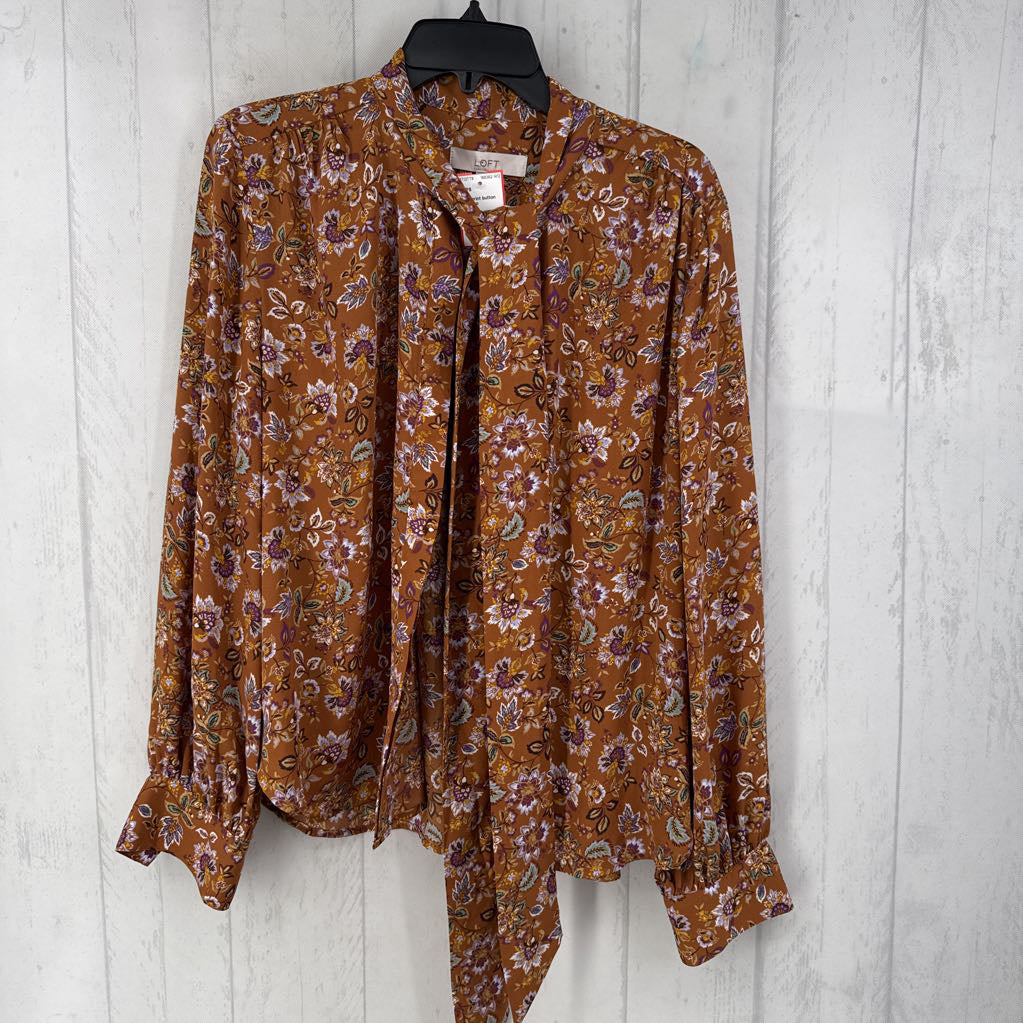 L flo print button down l/s top