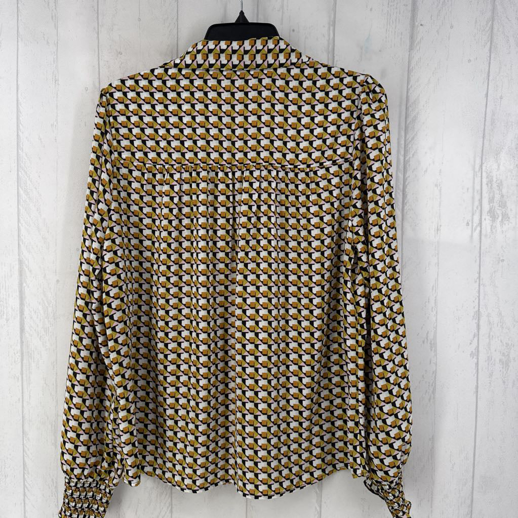 L printed button down l/s top