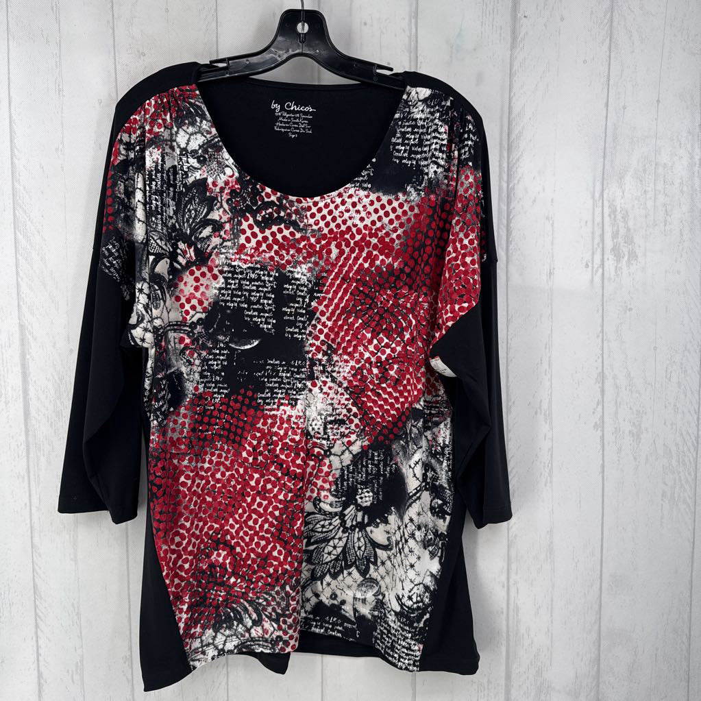 XL 3/4 slv print front top
