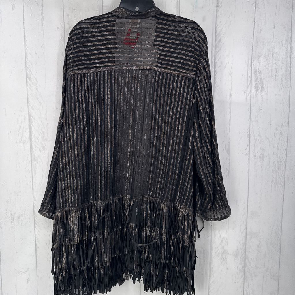 XL l/s fringe semi-sheer cardigan