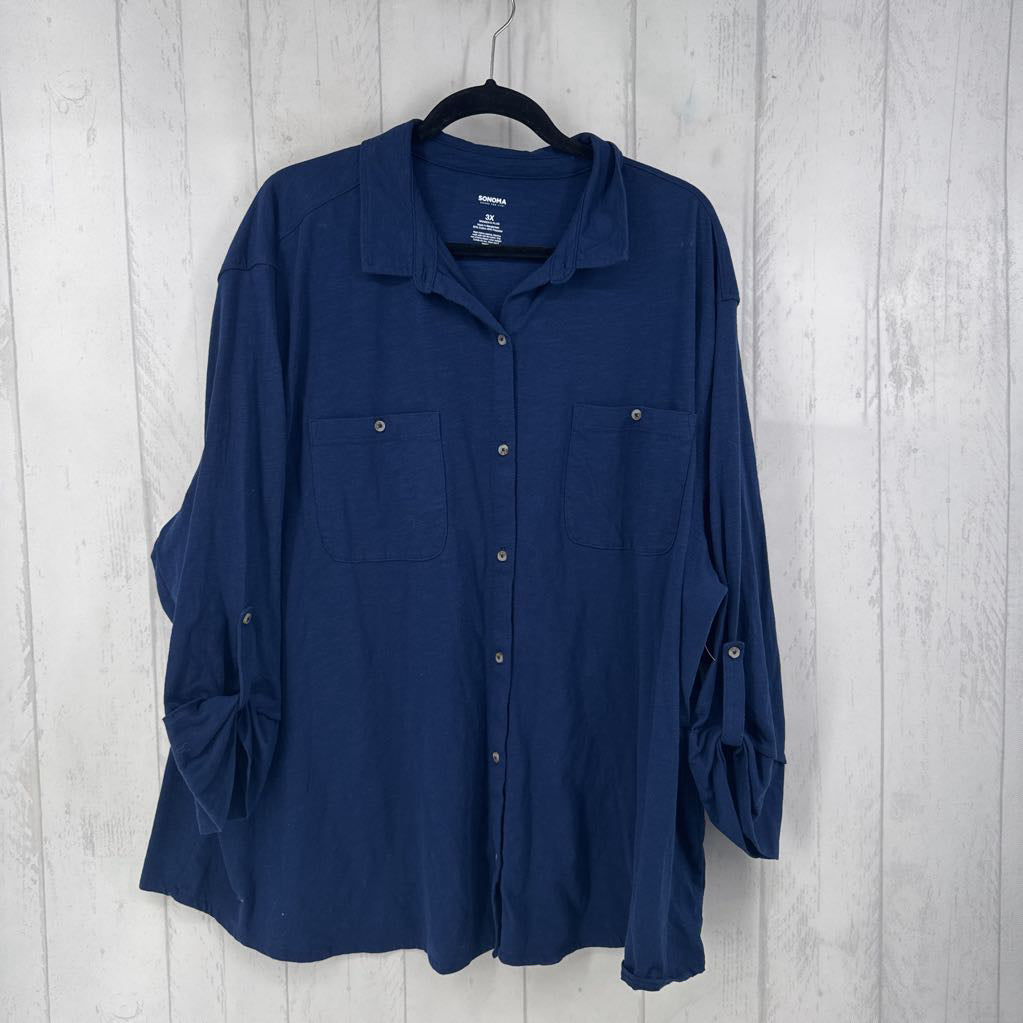 3X button down tab slv top