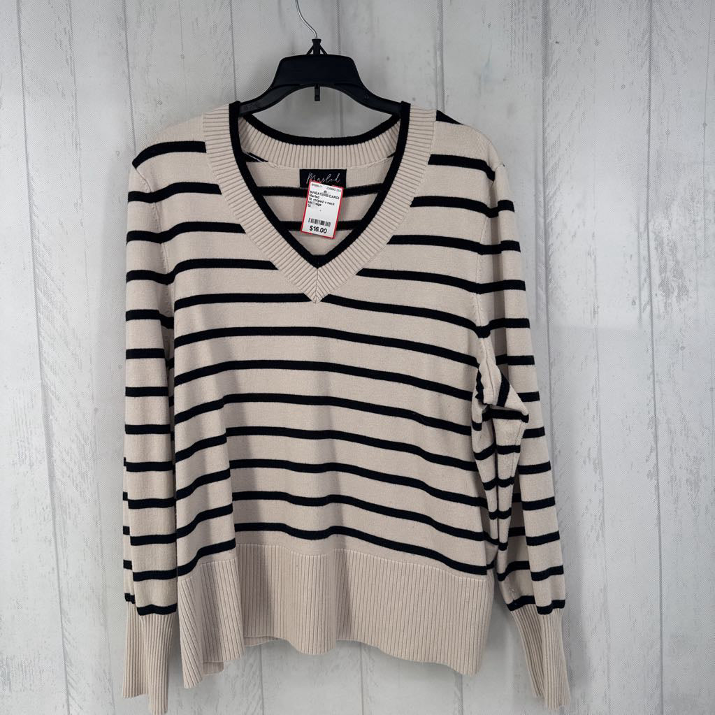 1X striped v-neck sweater