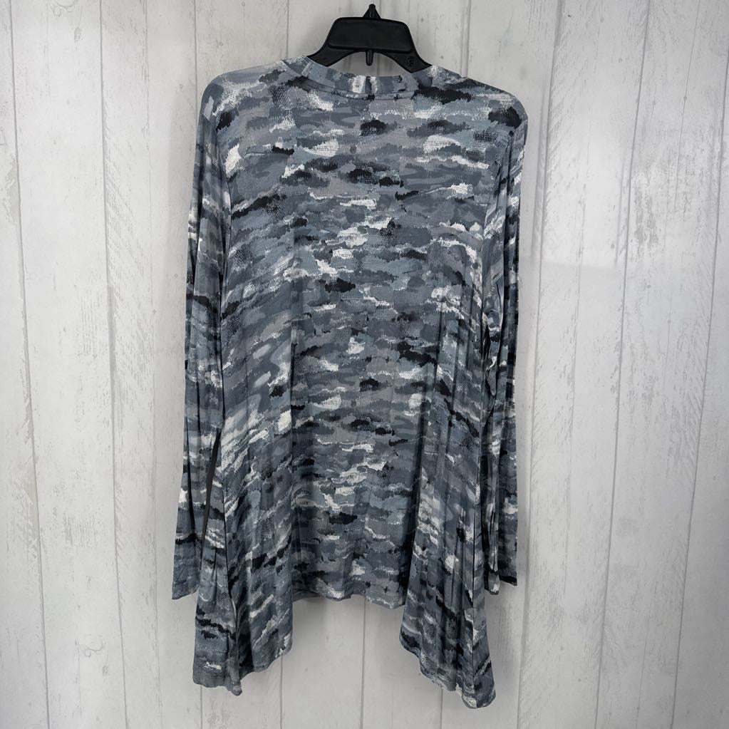 L printed button down asymetrical l/s cardi