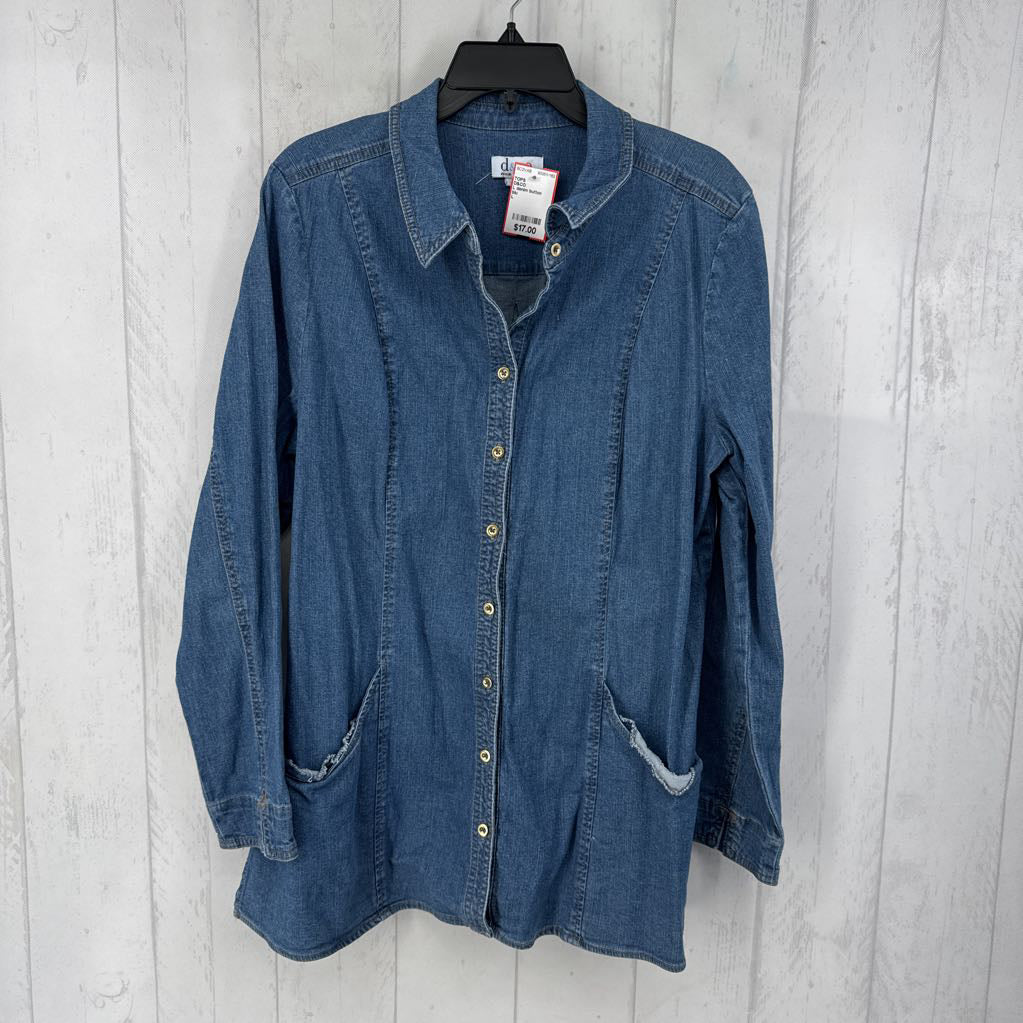 L denim button down l/s top