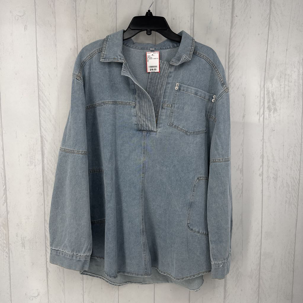XL denim v-neck l/s tunic