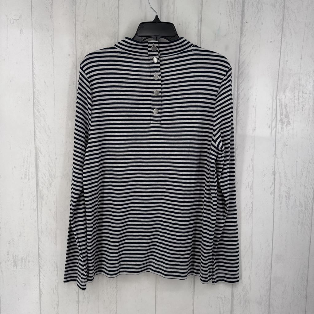 L striped button back l/s top