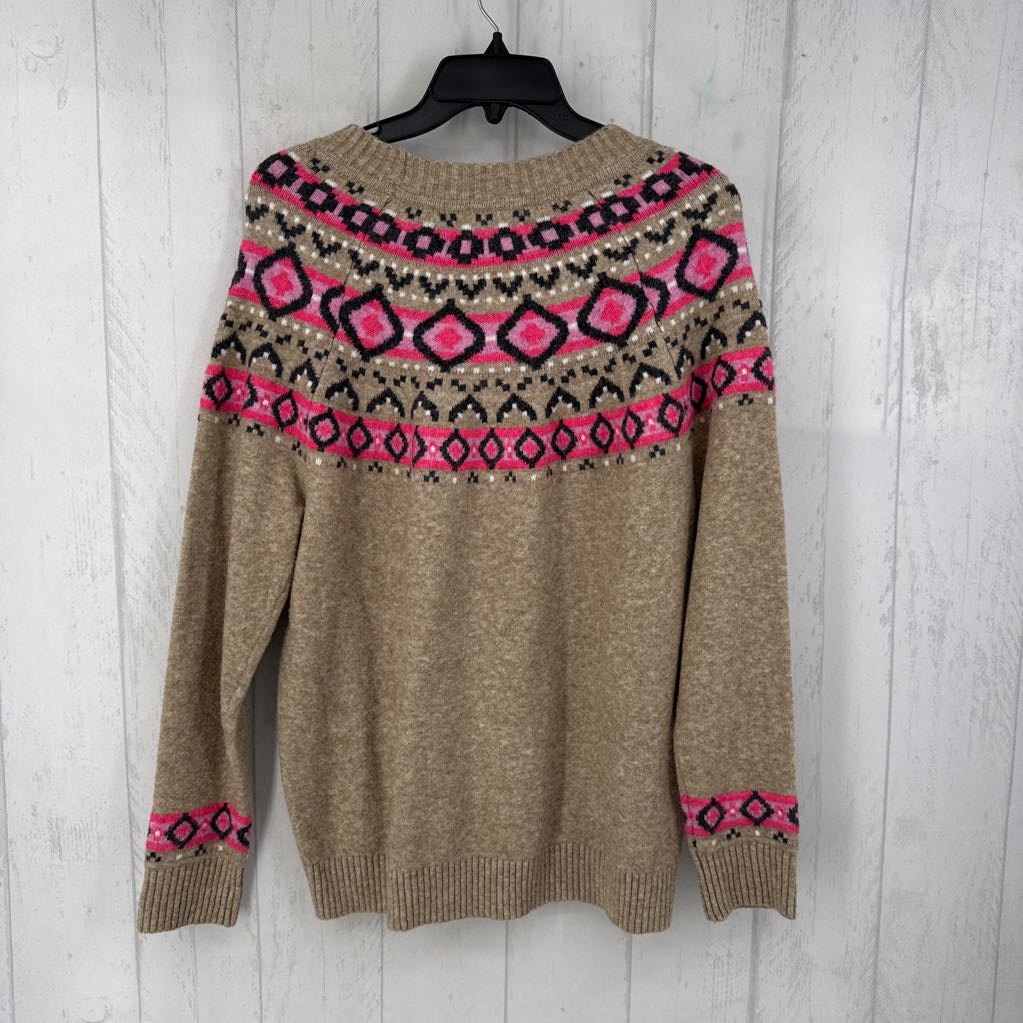 L fair isle print crewneck sweater