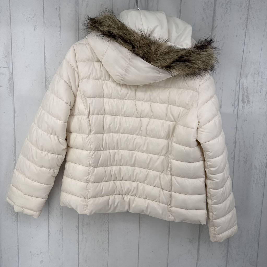 L faux fur hood quilted coat