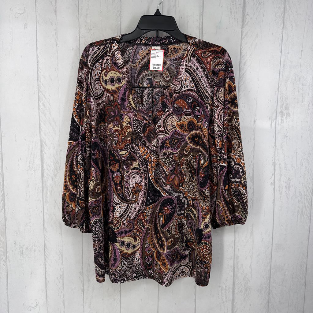L paisley print v-neck l/s top