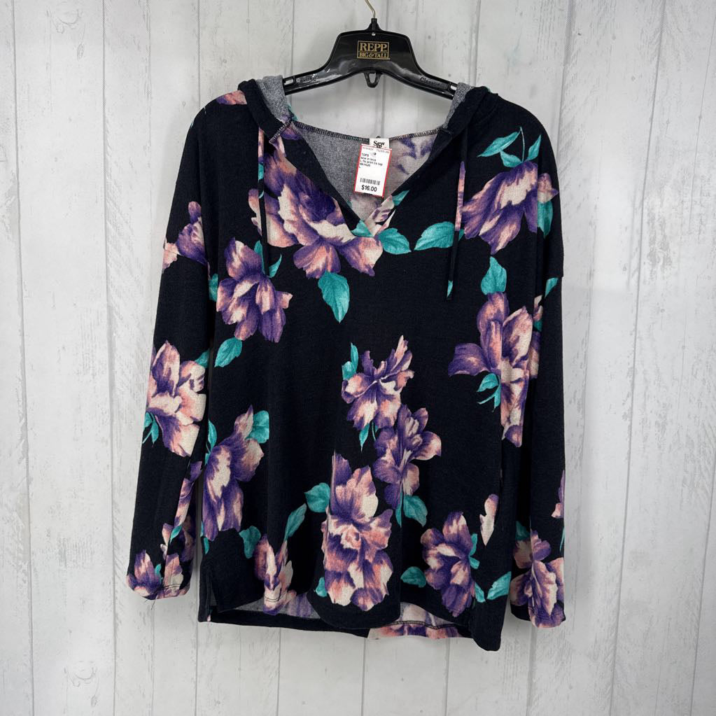 L flo print l/s top w/ hood