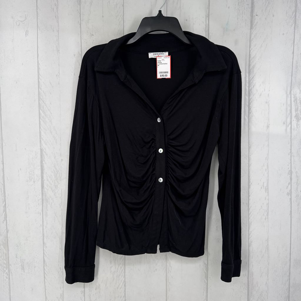 L ruched button down l/s top
