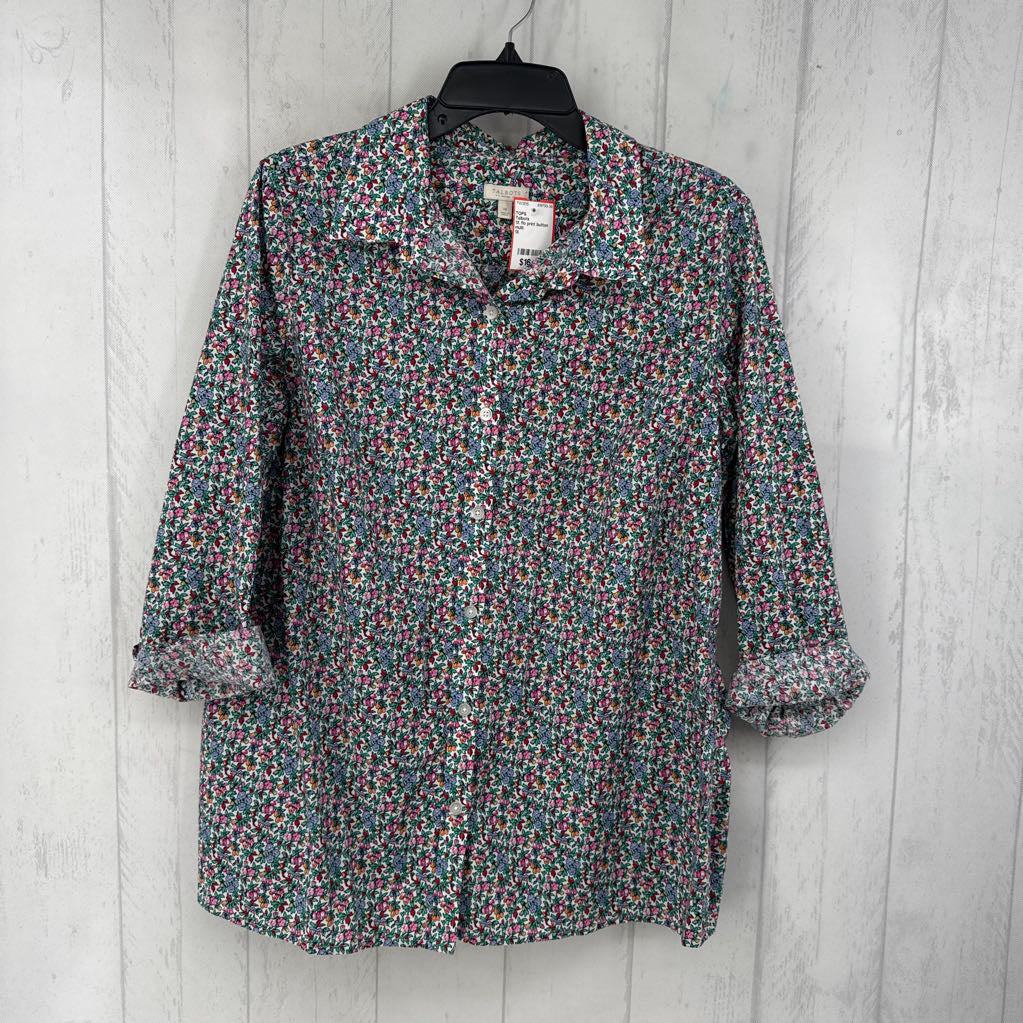 1X flo print button down l/s top