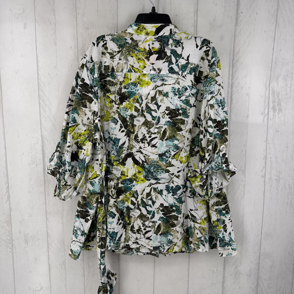 R45 XL flo print button down tab slv top