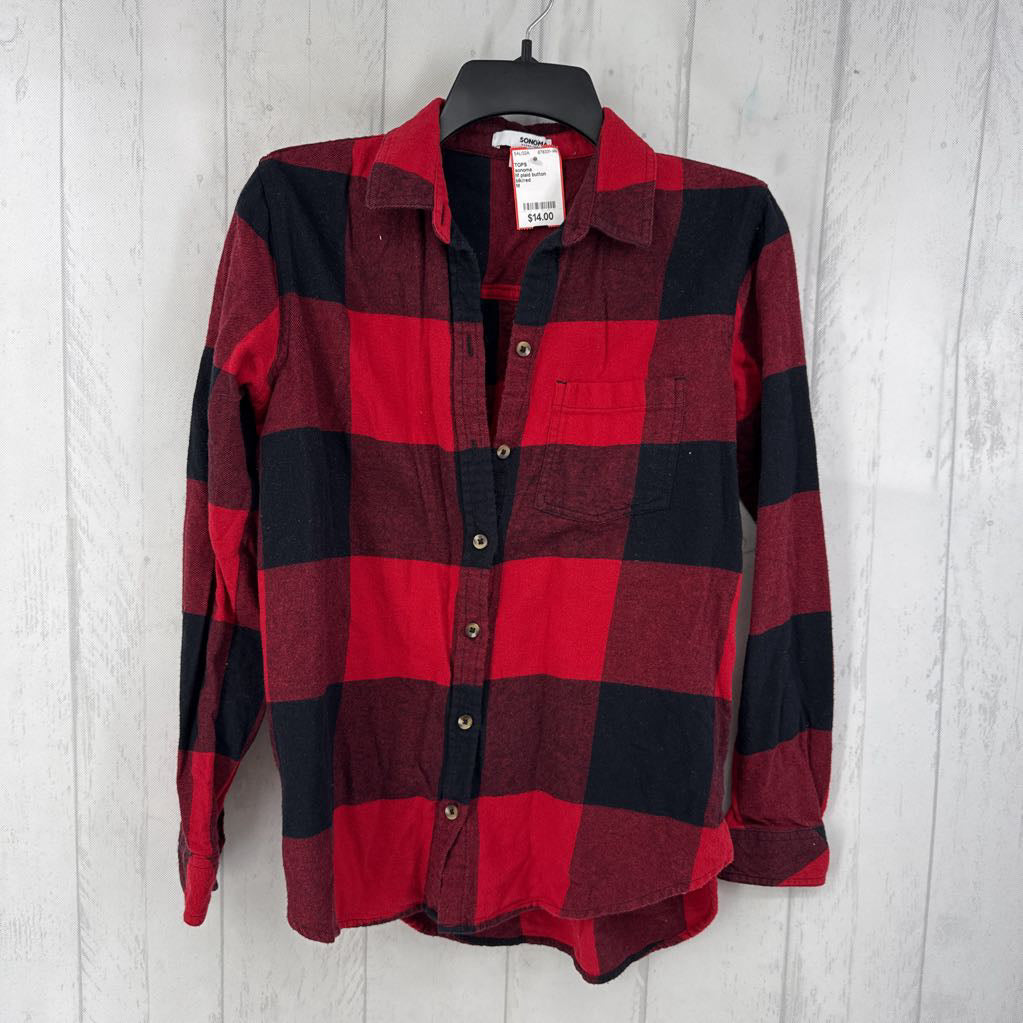 M plaid button down l/s top
