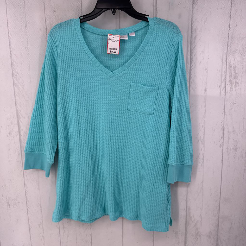 L waffle knit v-neck 3/4 slv top
