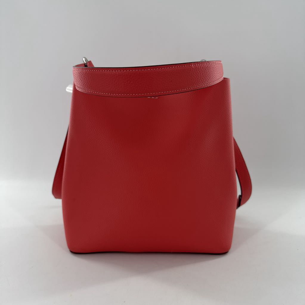 pebbled snap closure bucket bag