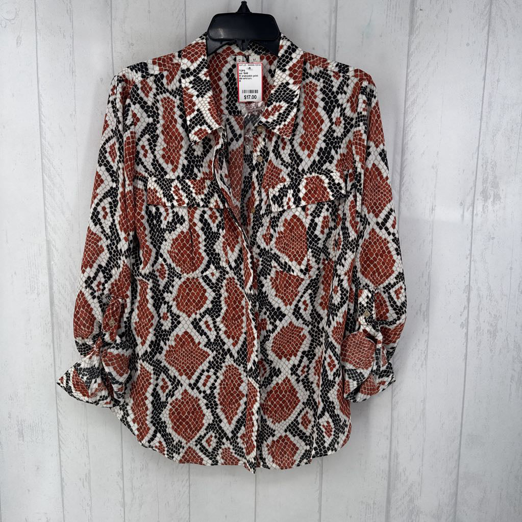 M snakeskin print button down l/s top