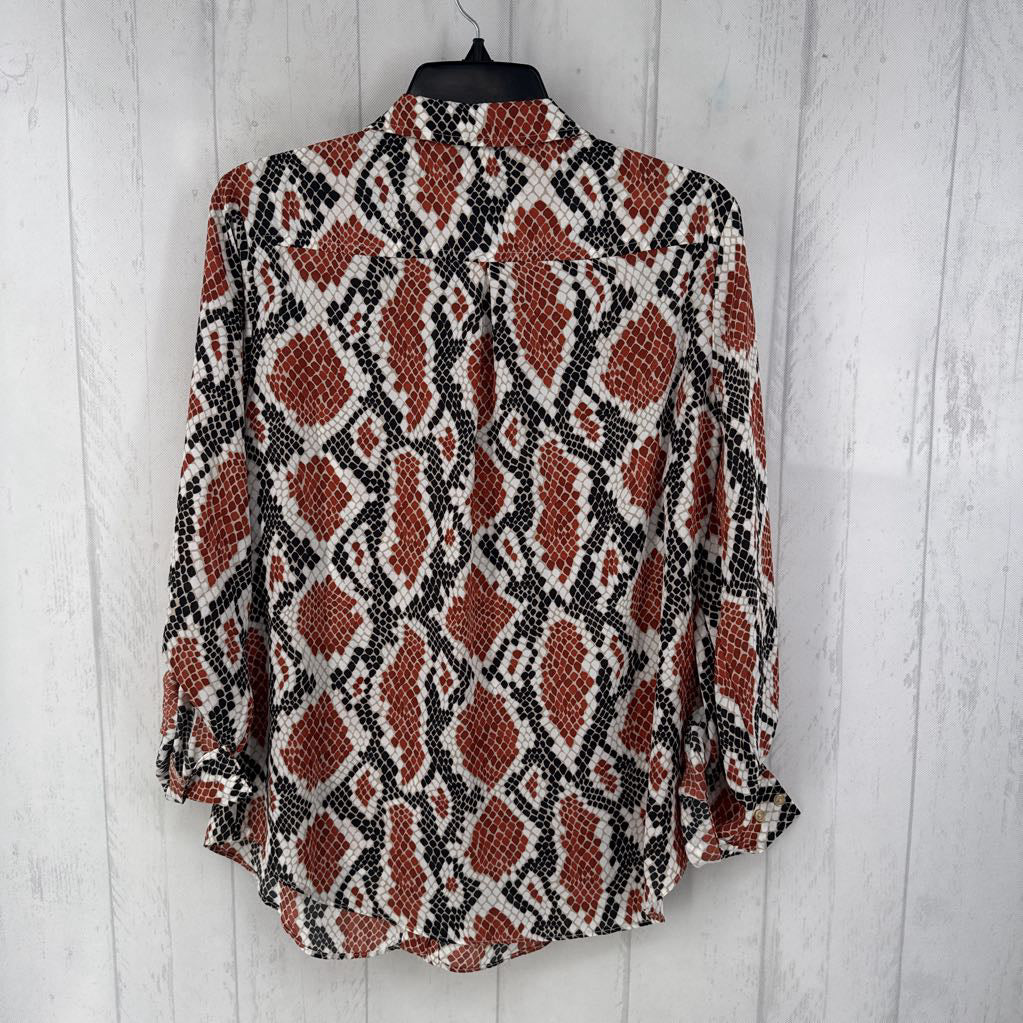 M snakeskin print button down l/s top