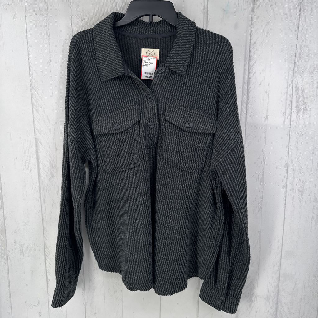 XL textured quarter button down l/s top