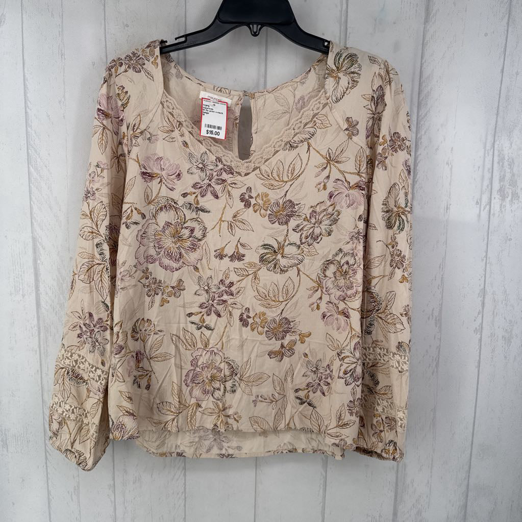 M flo print v-neck l/s top