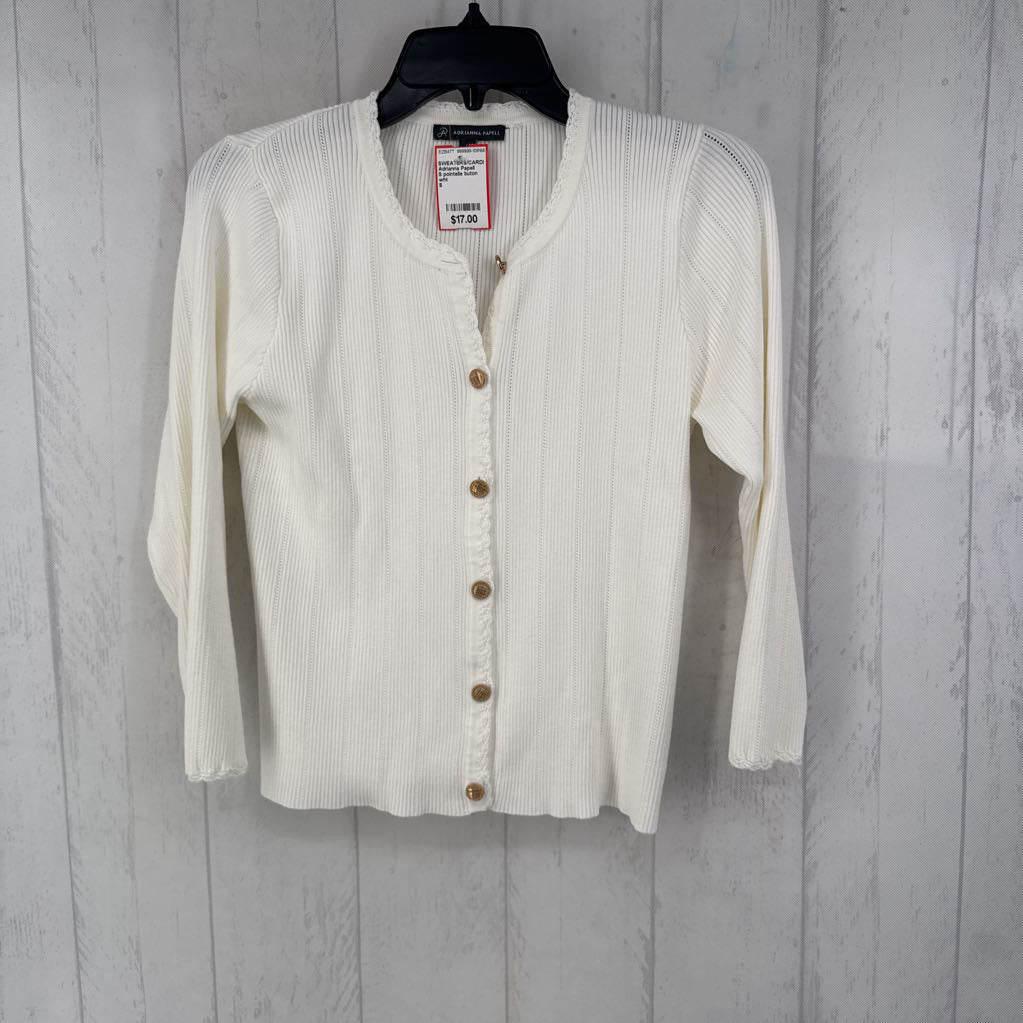 S pointelle buton down 3/4 slv cardi