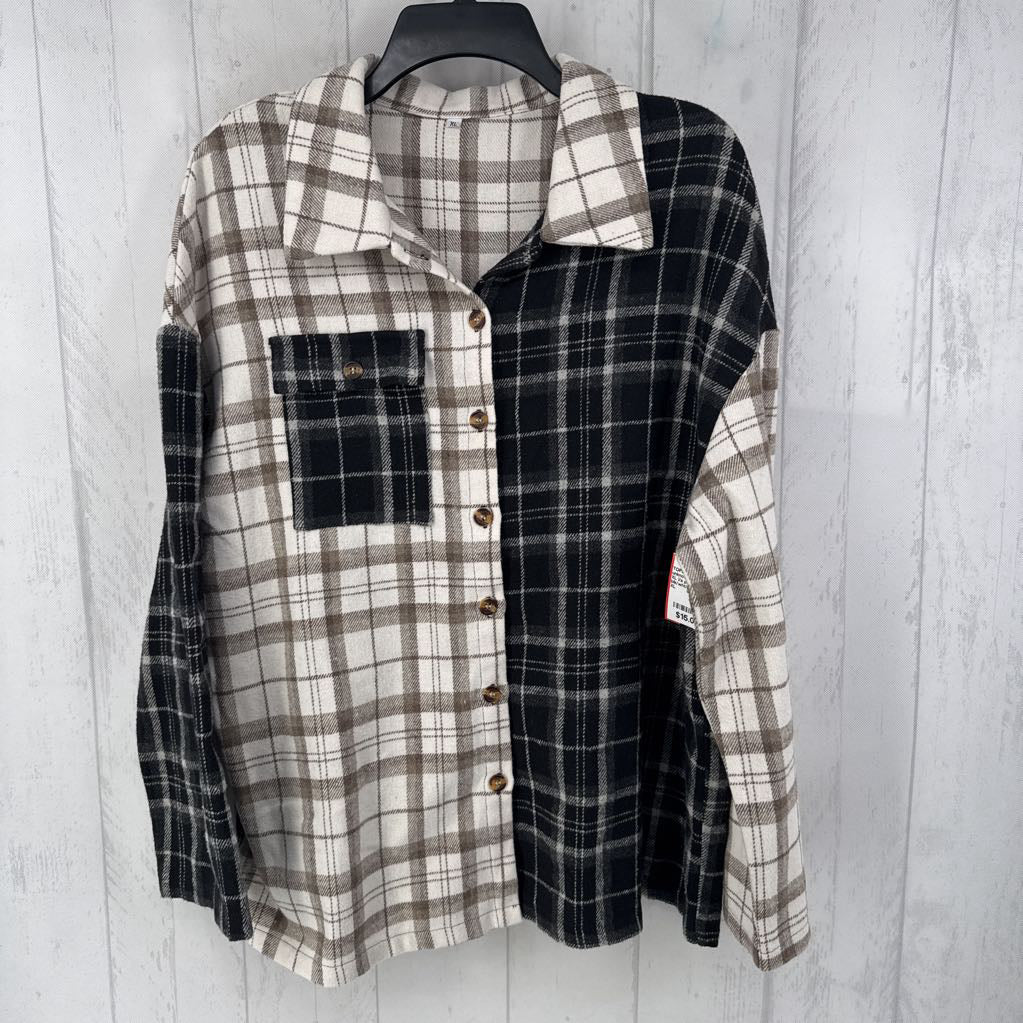 XL l/s plaid color block button shirt