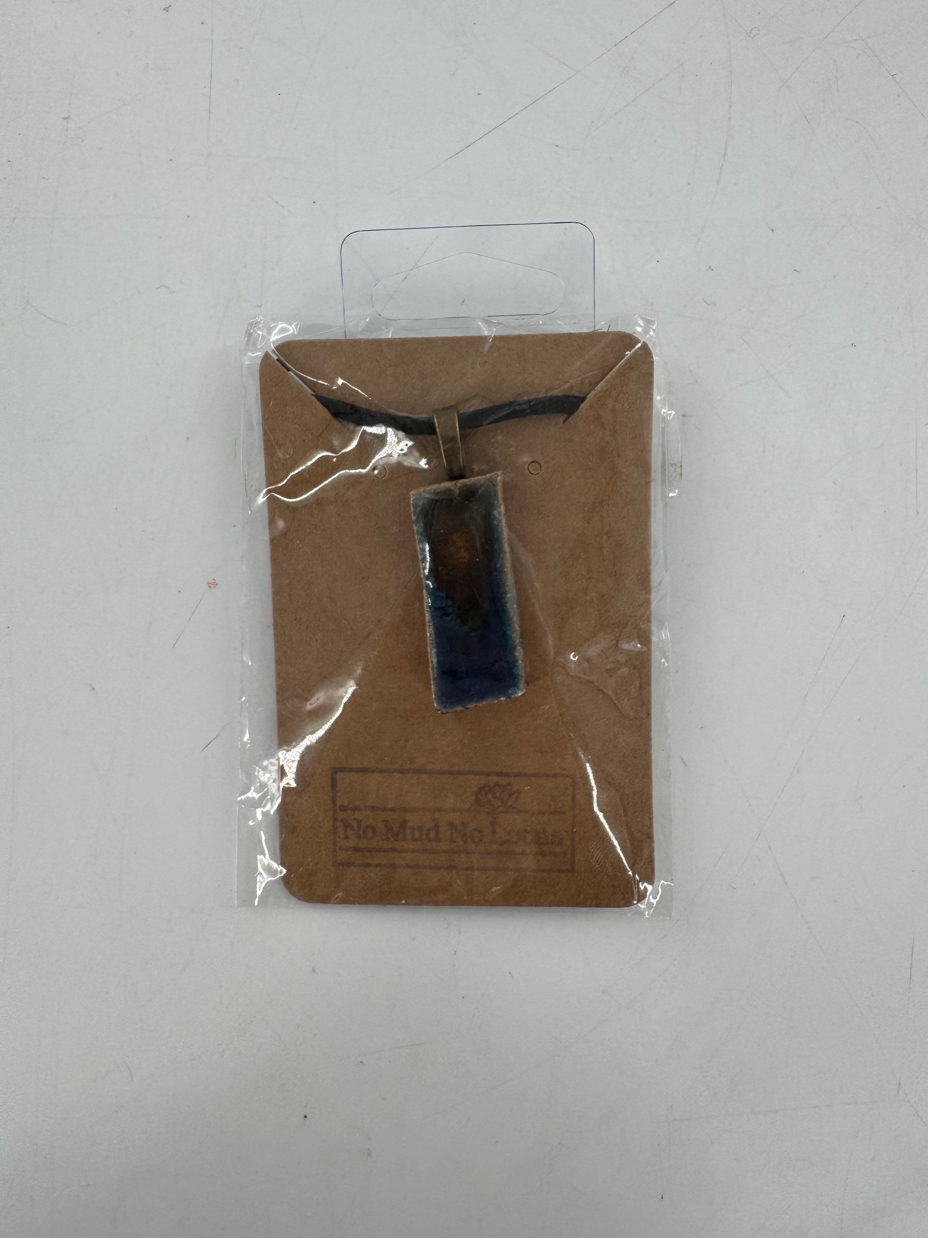 handmade clay pendant rope necklace-blue rectangle