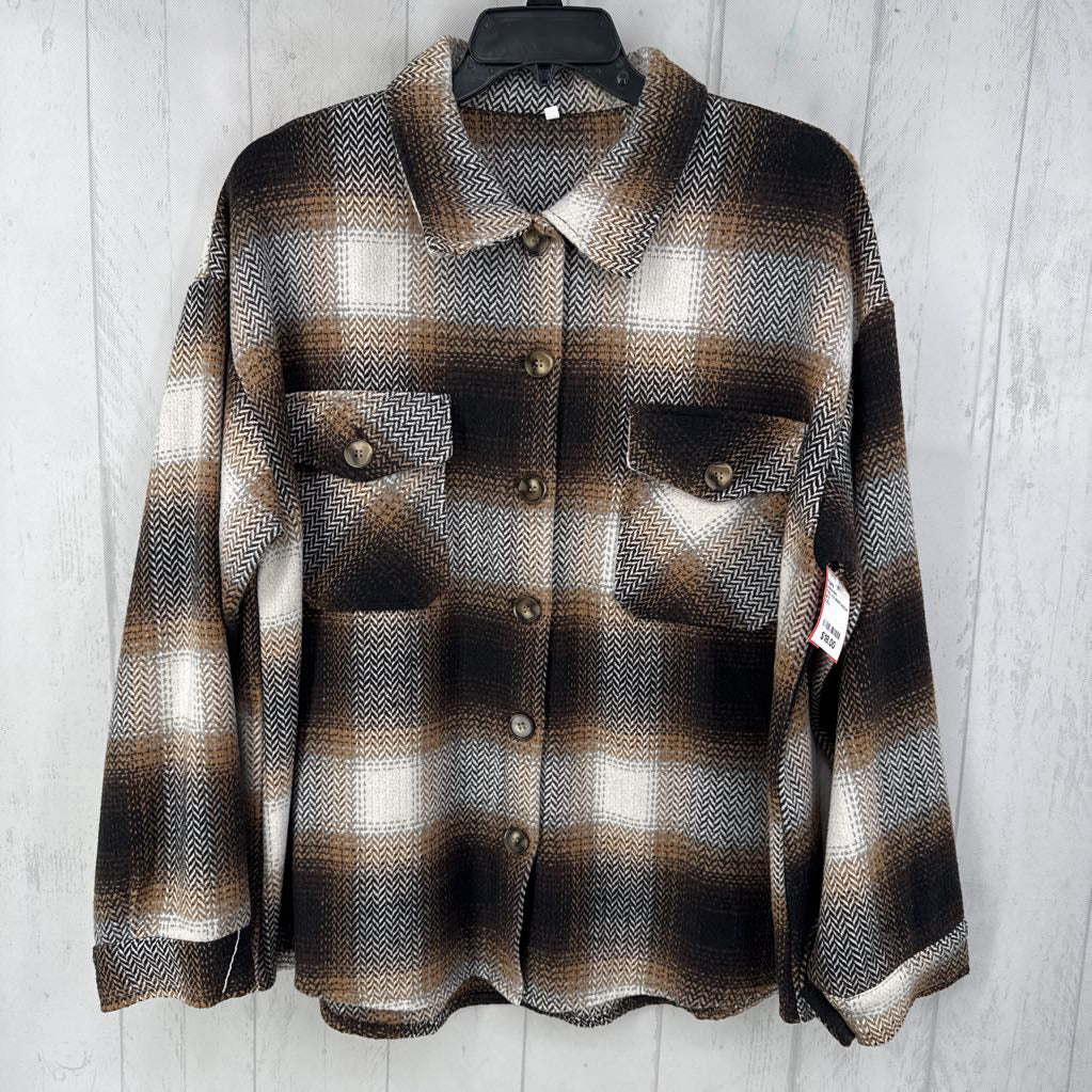 XXL l/s plaid button shacket
